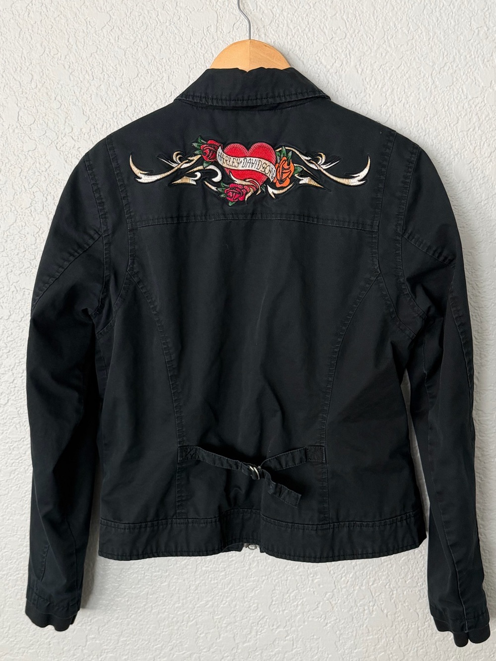 Harley‑Davidson Black Utility Jacket with Tattoo Embroidered Heart and Roses